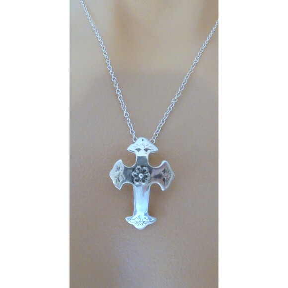 VTG Sterling Silver Hand Made Cross Pendant Mexico Signed OOAK - Picture 7 of 9